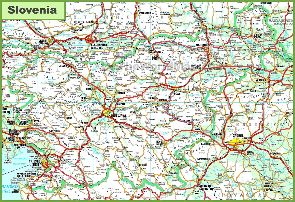 Kaart van gedetailleerde Slovenië