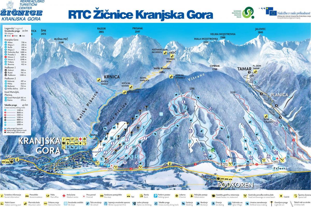 Kaart van Slovenië skigebieden