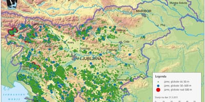 Kaart van grotten in Slovenië